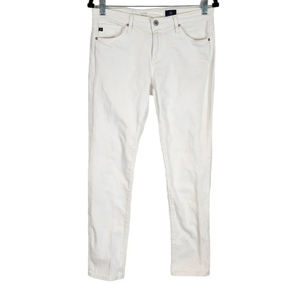 AG Adriano Goldschmied Prima Cigarette Leg Denim Jeans White Dover Stretch Denim